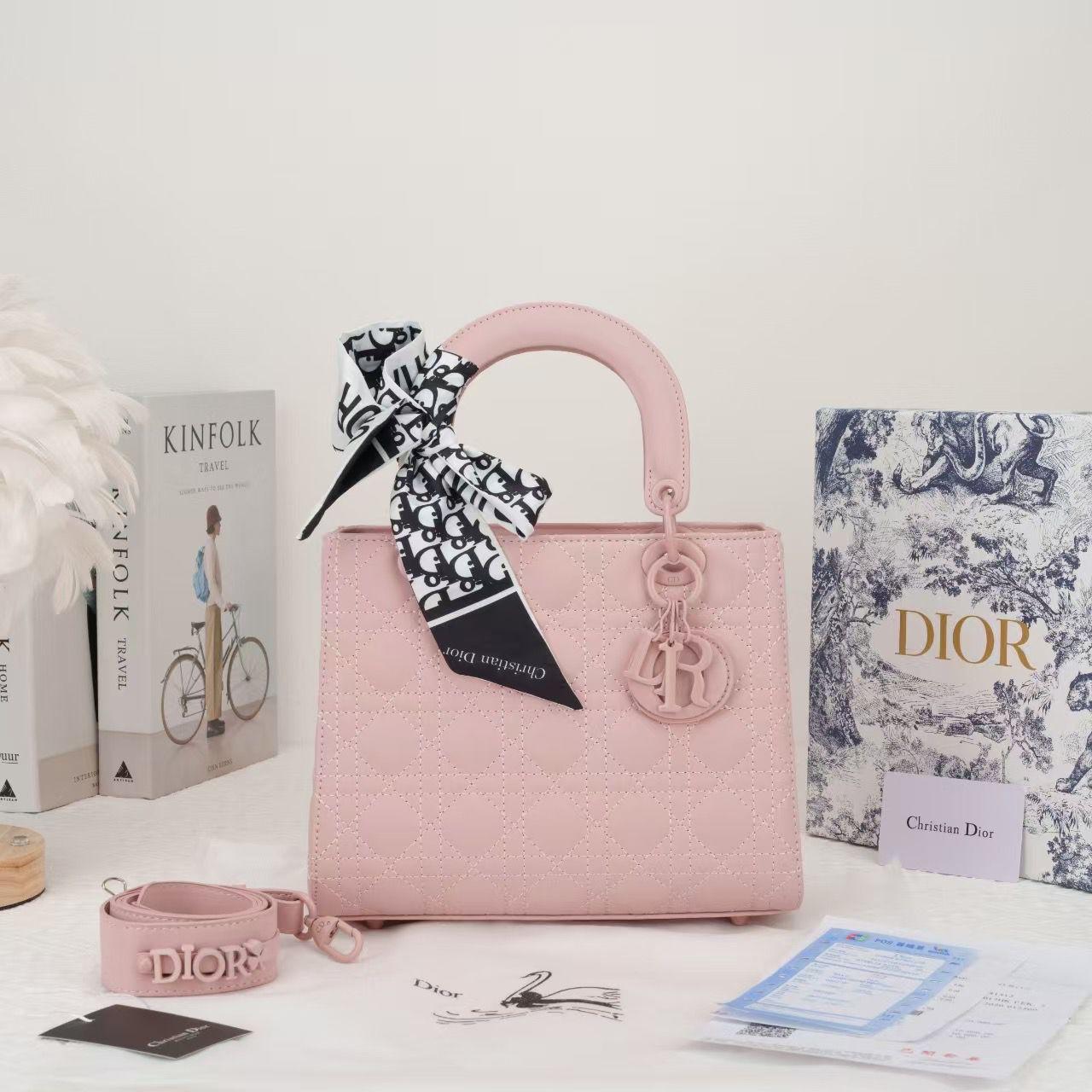 Dior Lady Dior medium model handbag in beige leather cannage