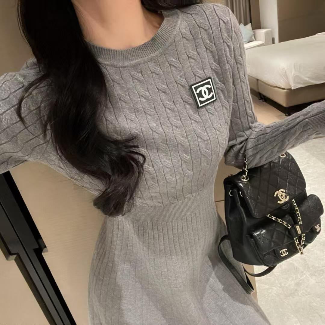 Chanel Gray Cotton CC Logo Mini Dress