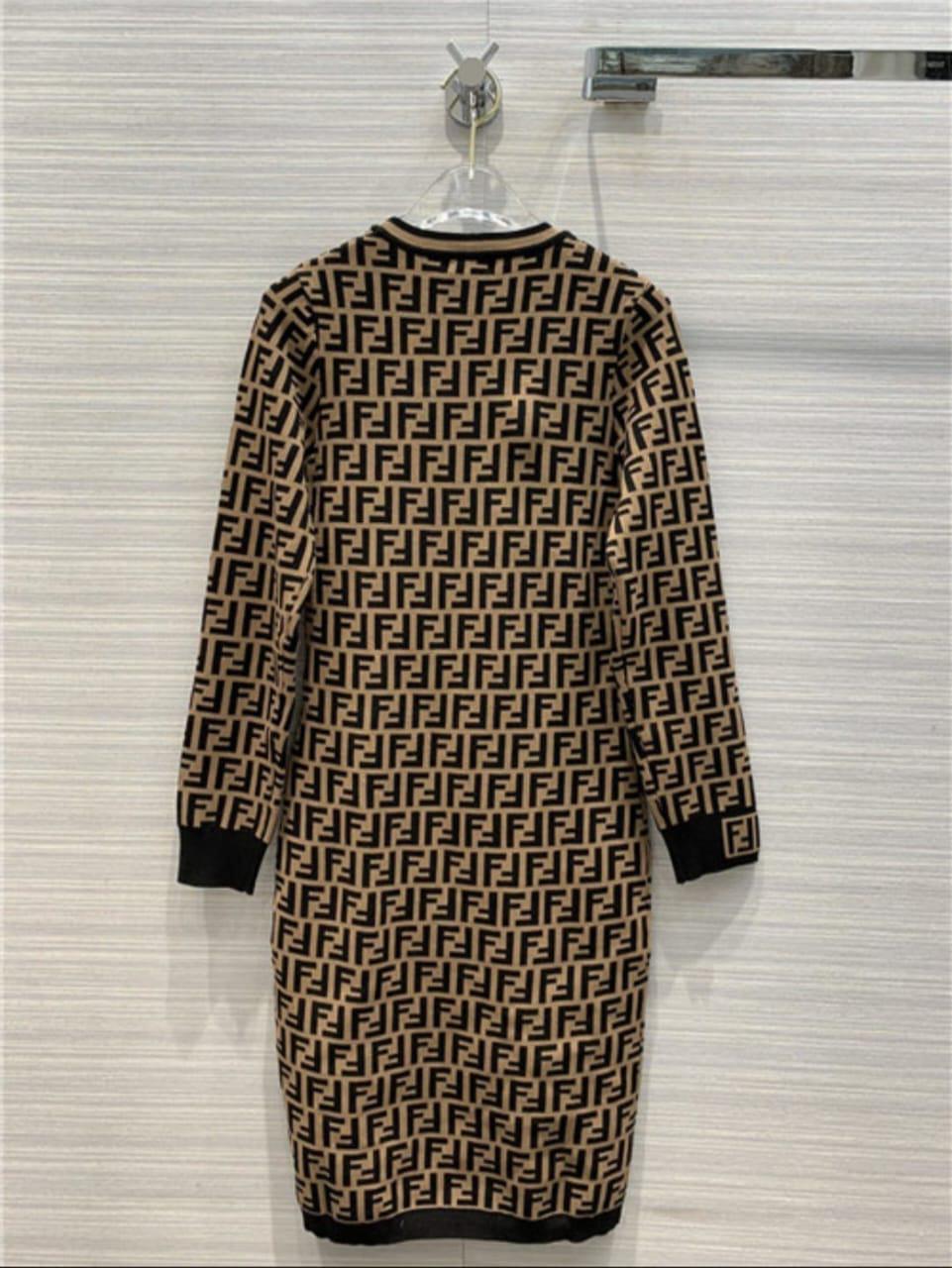 Fendi Women's Brown Cotton Dress With All-Over Logo Print