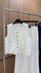 CHANEL Buttoned Vest and Pants Set in White
