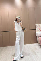 CHANEL Buttoned Vest and Pants Set in White