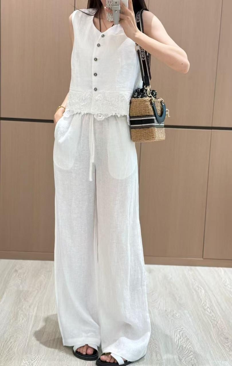 CHANEL Buttoned Vest and Pants Set in White